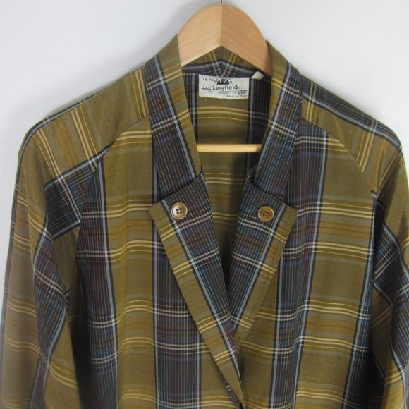 Vtg Ziegfield Le Follie Di Womens M Gold Plaid LS Blazer Jacket Oversized Italy - Picture 1 of 12